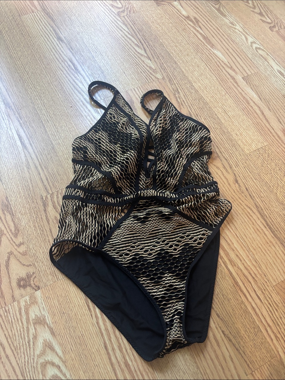 BECCA Black and Gold Patterned One-Piece Swimsuit